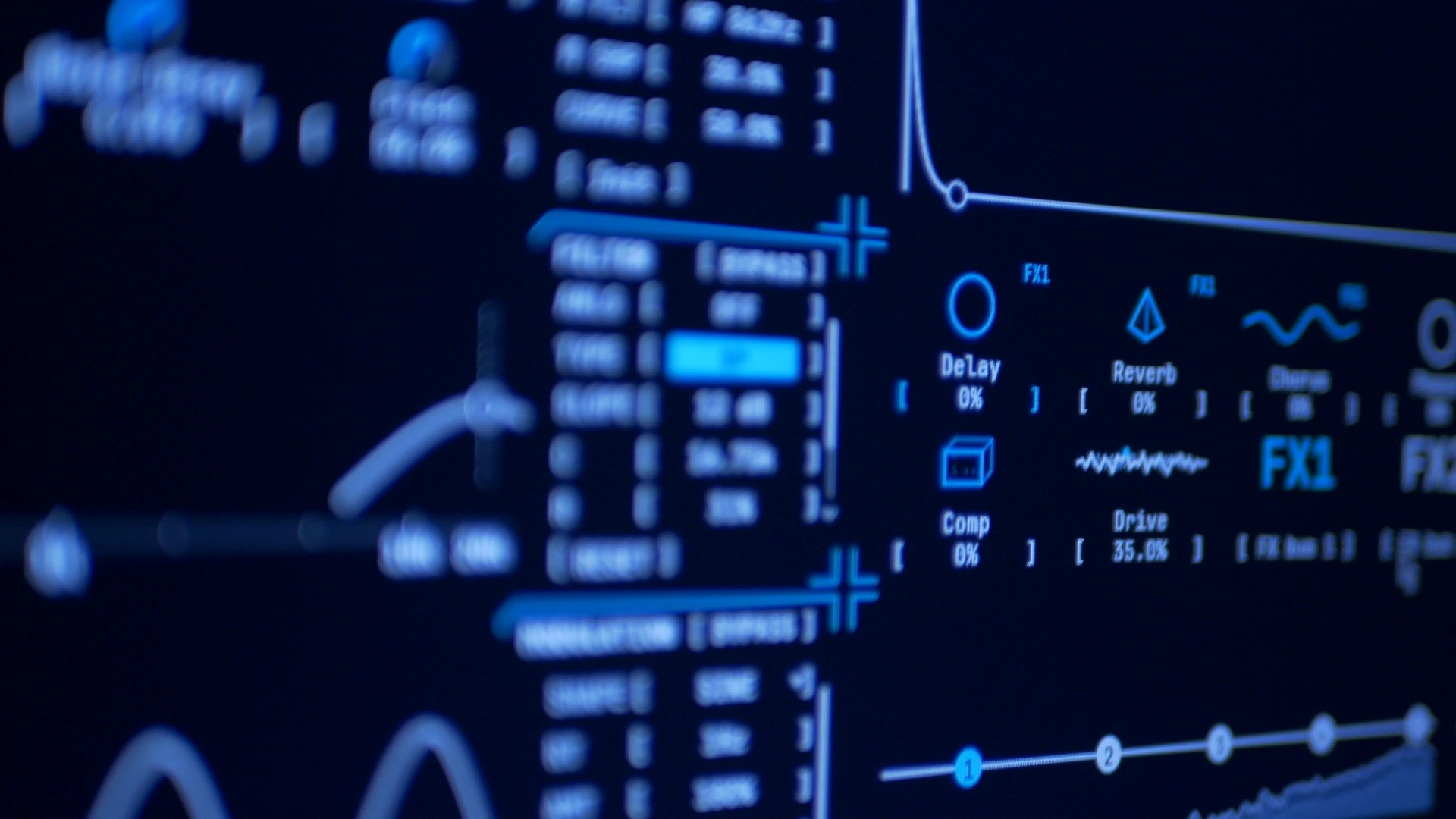 SubKorr effects detail with blue controls and a focused envelope curve.